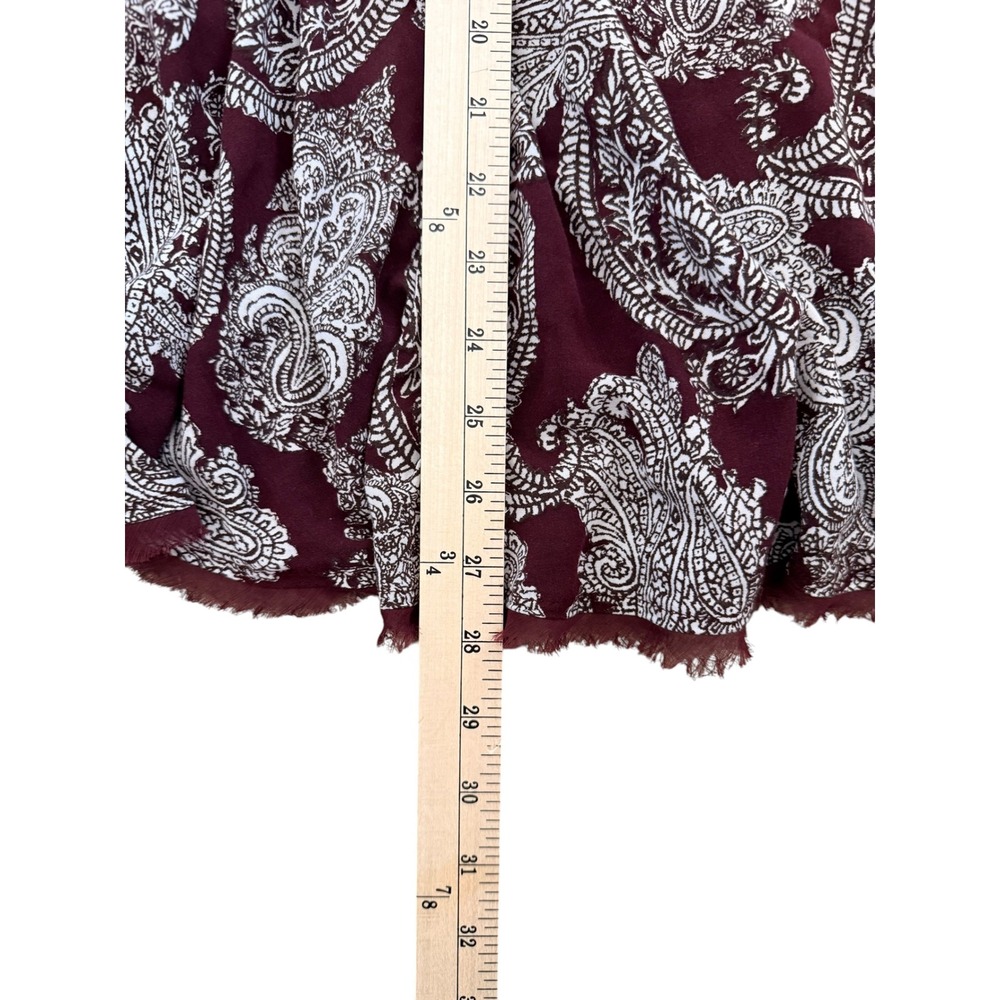 Ecote Burgundy Paisley Bell Sleeve Mini Dress Size 2 Boho Open Back Tie - Picture 5 of 7